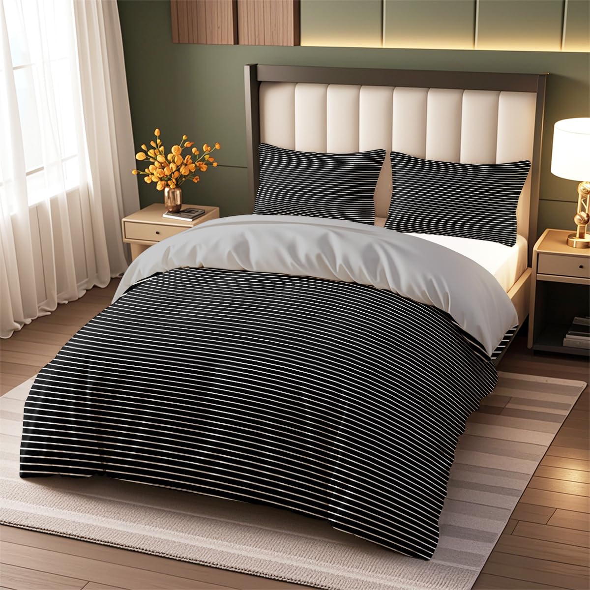 Jaynovex77 Stripe Single Duvet Cover Set Bedding Black White 135x200cm 3 Piece with Pillowcases