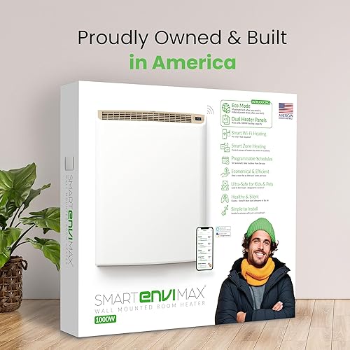 Miniatura 2 de Smart EnviMAX - Calentador eléctrico de pared con conexión Wi-Fi de 1000 W, calentadores inteligentes de eficiencia energética para habitaciones