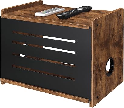 Homode Router Shelf, Wood Wifi Box Hider, Projector Shelf Stand, Router Modem Storage Box Power Strip Cable Management Hider Rack, Routers Cover Organizer for Office Home, Rustic Brown