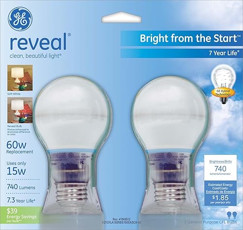 Miniatura 2 de GE 63510 - Bombilla CFL brillante desde el principio, 15 W, 740 lúmenes, revelación, paquete de 2
