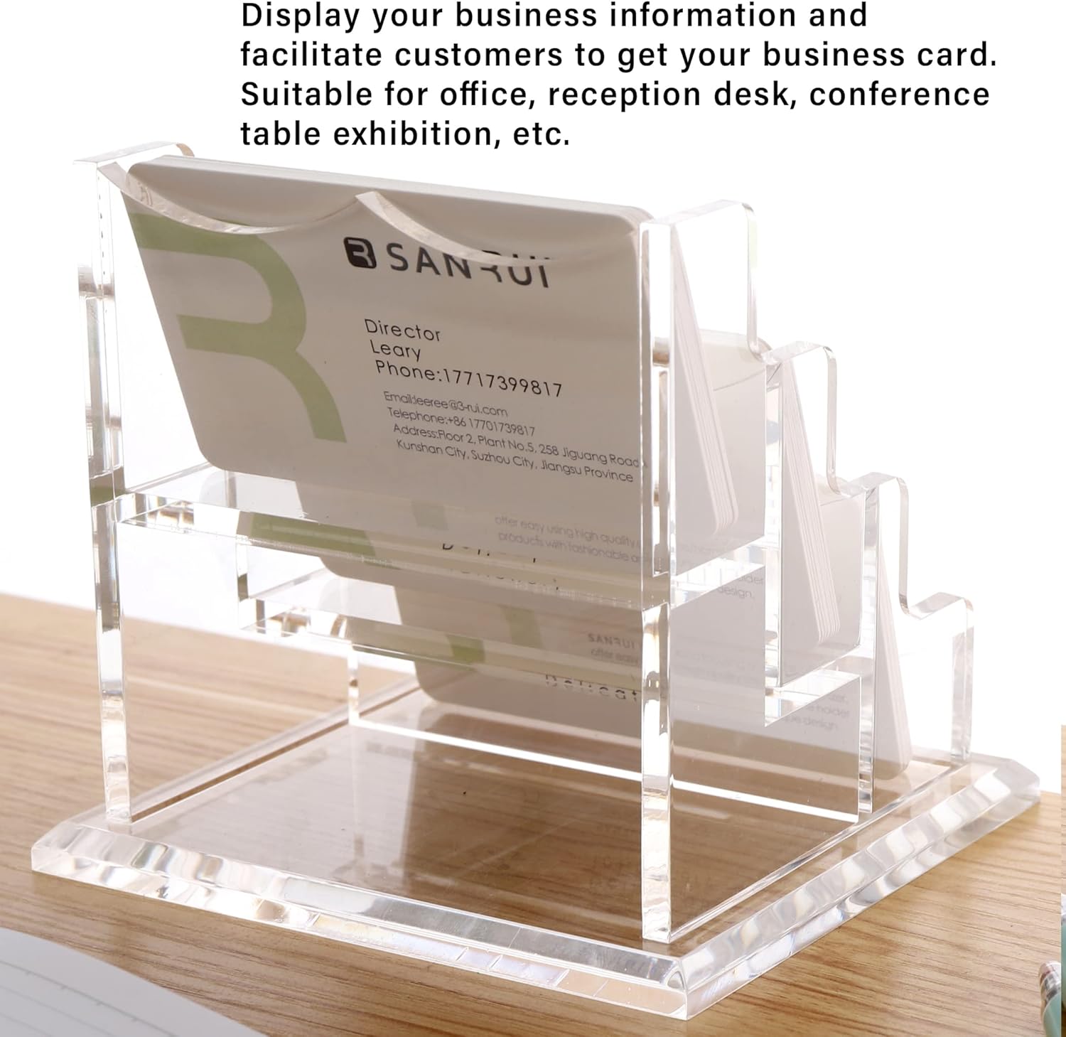 YUXUN Business Card Holder Display for Desk, Clear Acrylic Cards Organizer 3 Tier 3 Slots, Business Card Stand for Men and Women 1 Pack (3 slots) 3slots… - Image 7
