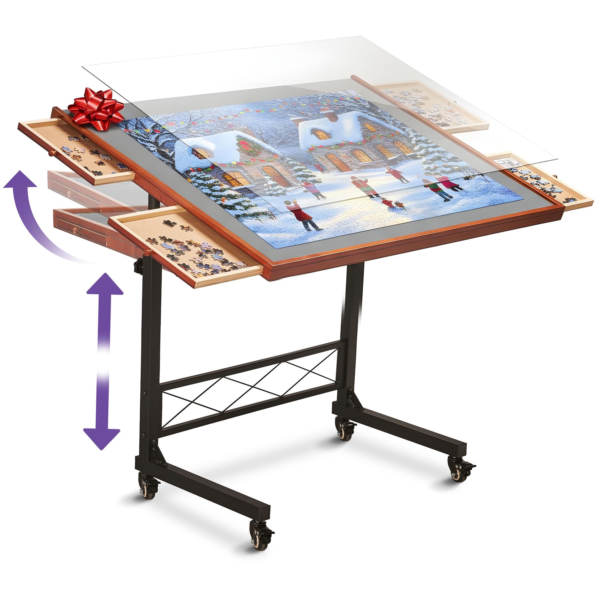 JoyBerri Jigsaw Puzzle Table/Rolling Desk - 1500 Piece Puzzle Board/Portable Jigsaw Tables with Drawers and Legs - Height Adjustable for Adults and Kids