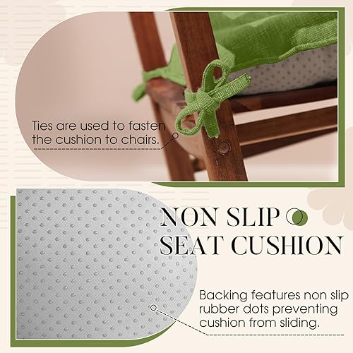 Miniatura 4 de Basic Beyond Cojines para sillas de comedor, 4 unidades, cojines de espuma viscoelástica con lazos y respaldo antideslizante, 15.5 x 15.5 pulgadas,