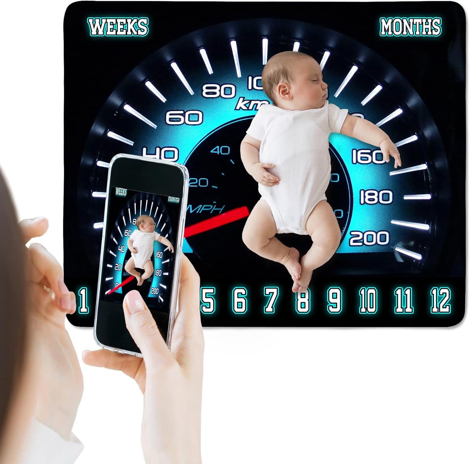 Racing Car Baby Monthly Milestone Blanket Rally Speedometer Sports Style Photography Props Newborn Boy, 48x40in Soft Flannel Baby Shower Age Growth Tracker with Bonus Maker BTLSSS43 - Image 5