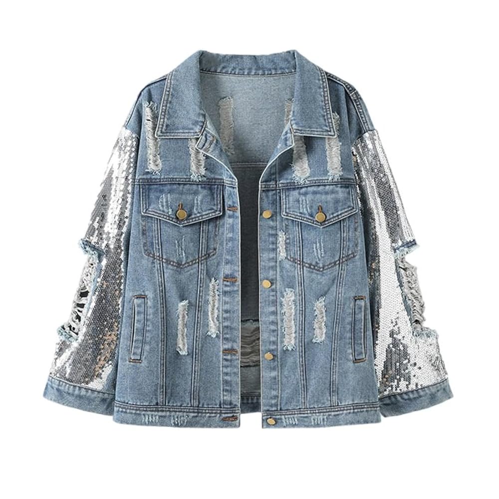 Y　ジャック　早稲田　パーフェクト HGKPFGTF Black,S, Women's Pearls Denim Jacket Long Sleeve