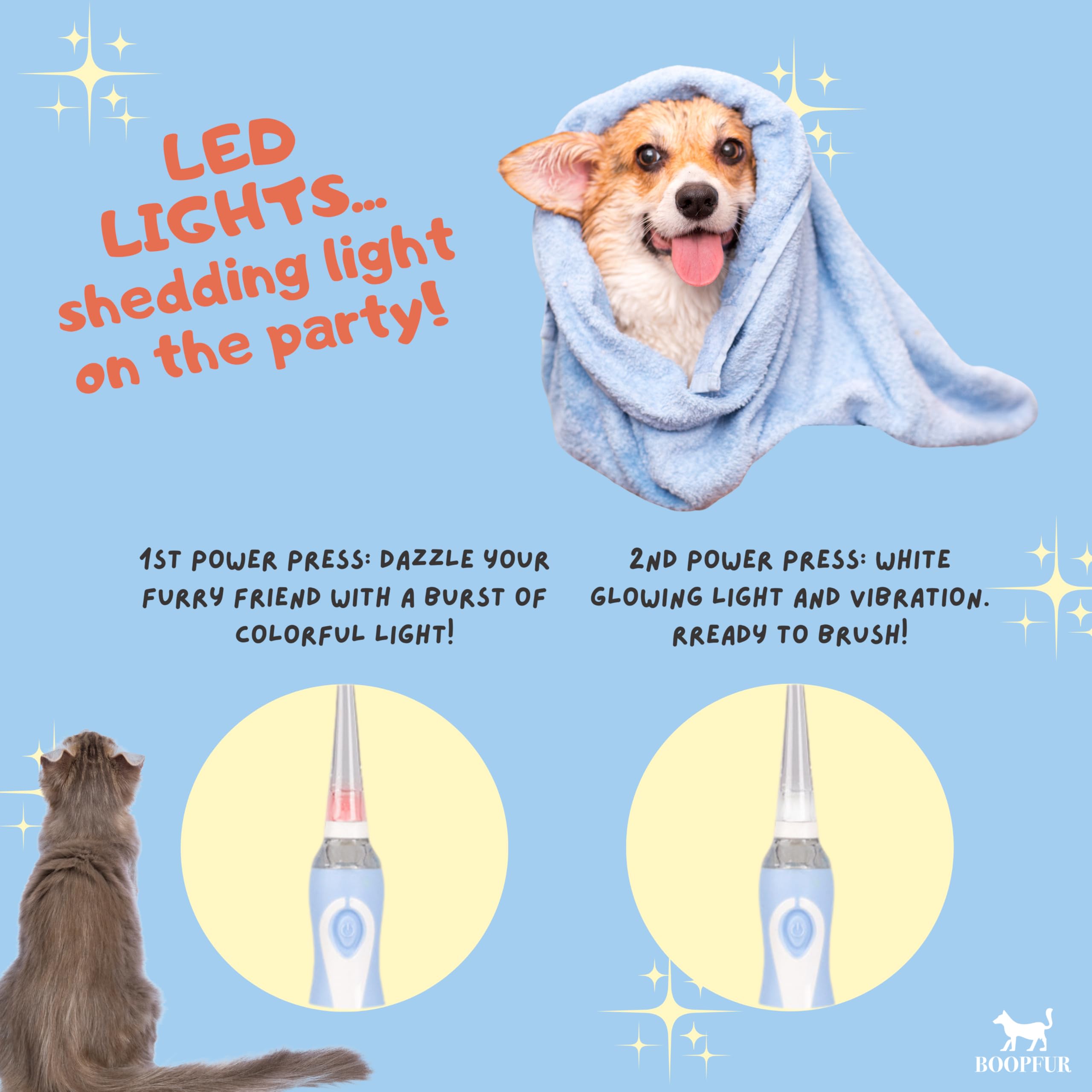 Cepillo de dientes eléctrico para mascotas, luz LED y cerdas suaves, para perros y gatos