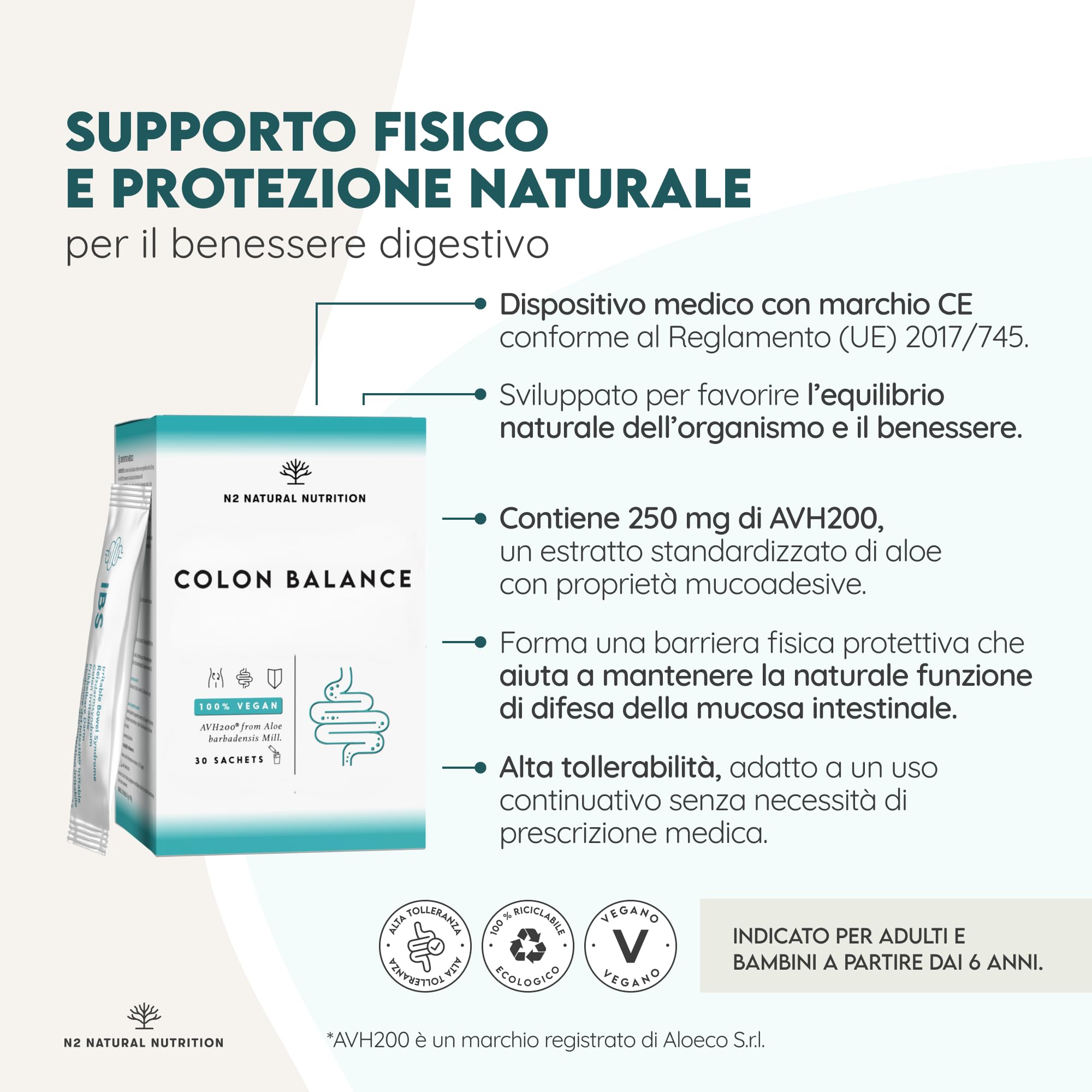 Colon. 30 Giorni per la Regolarità Intestinale, Gonfiore, Dolore Addominale e Stitichezza. Sviluppato con l’Università di Göteborg. Vegan, Senza Glutine. N2 Natural Nutrition