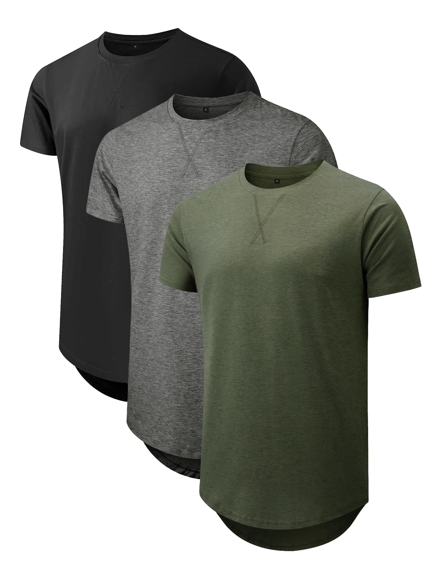 Comdecevis Mens 2 Pack Cotton Crewneck T-Shirts Hipster Hip Hop Longline Tees Shirts