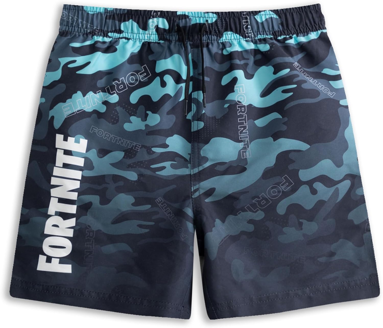 Fortnite Boys Blue Camouflage Swim Shorts | Elasticated Waistband & Drawstring Closure Beachwear | Holiday & Pool Shorts