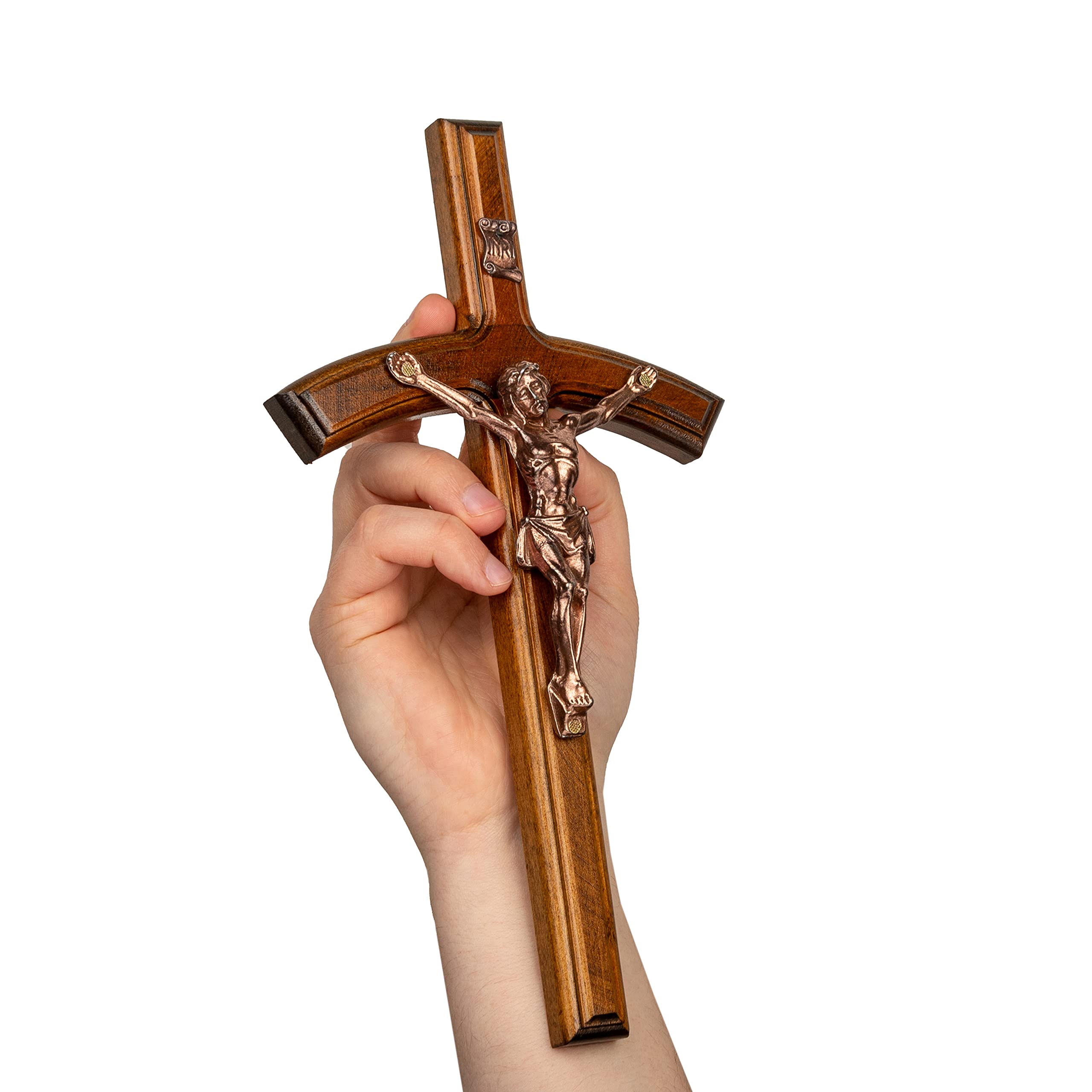 Woodvio - Croce da Parete in Legno Fatta a Mano, Croce del Papa, Crocifisso Cattolico