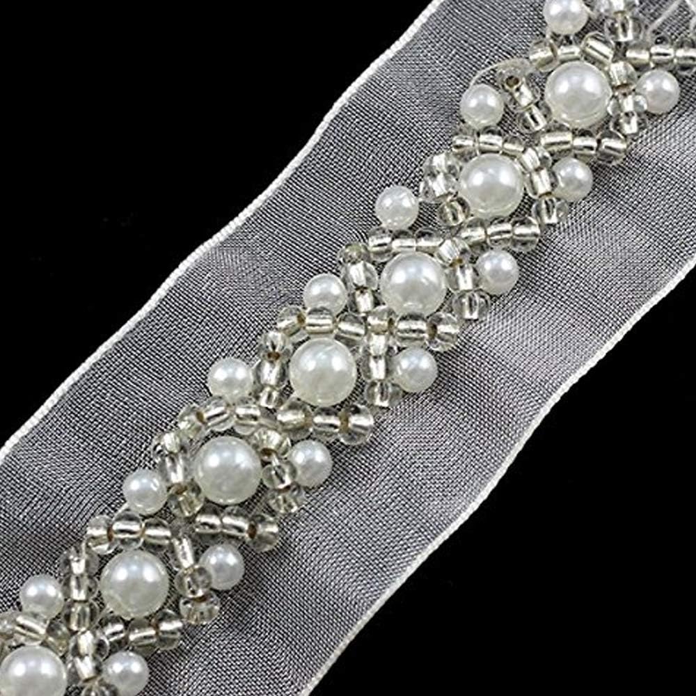 Beaded Rhinestones Pearls Fabric Applique Ribbon Embroidered Venise Lace Trim Embellishment Sewing Supplies for Craft 9yard/ T841