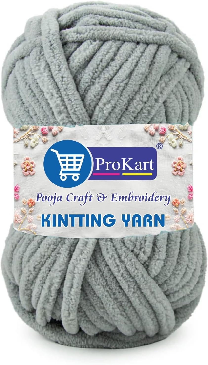 ProKart Premium Blankie Wool, Plush & Cuddly, Chenille Yarn Supersoft Hand Knitting Wool Ball | Blanket Thick/Mottu Yarn Ball Suitable for Hand Knitting and Crocheting for Baby, Adult, Sweaters, caps, Throws, Home Furnishing, Scarves, Blankets (Grey)
