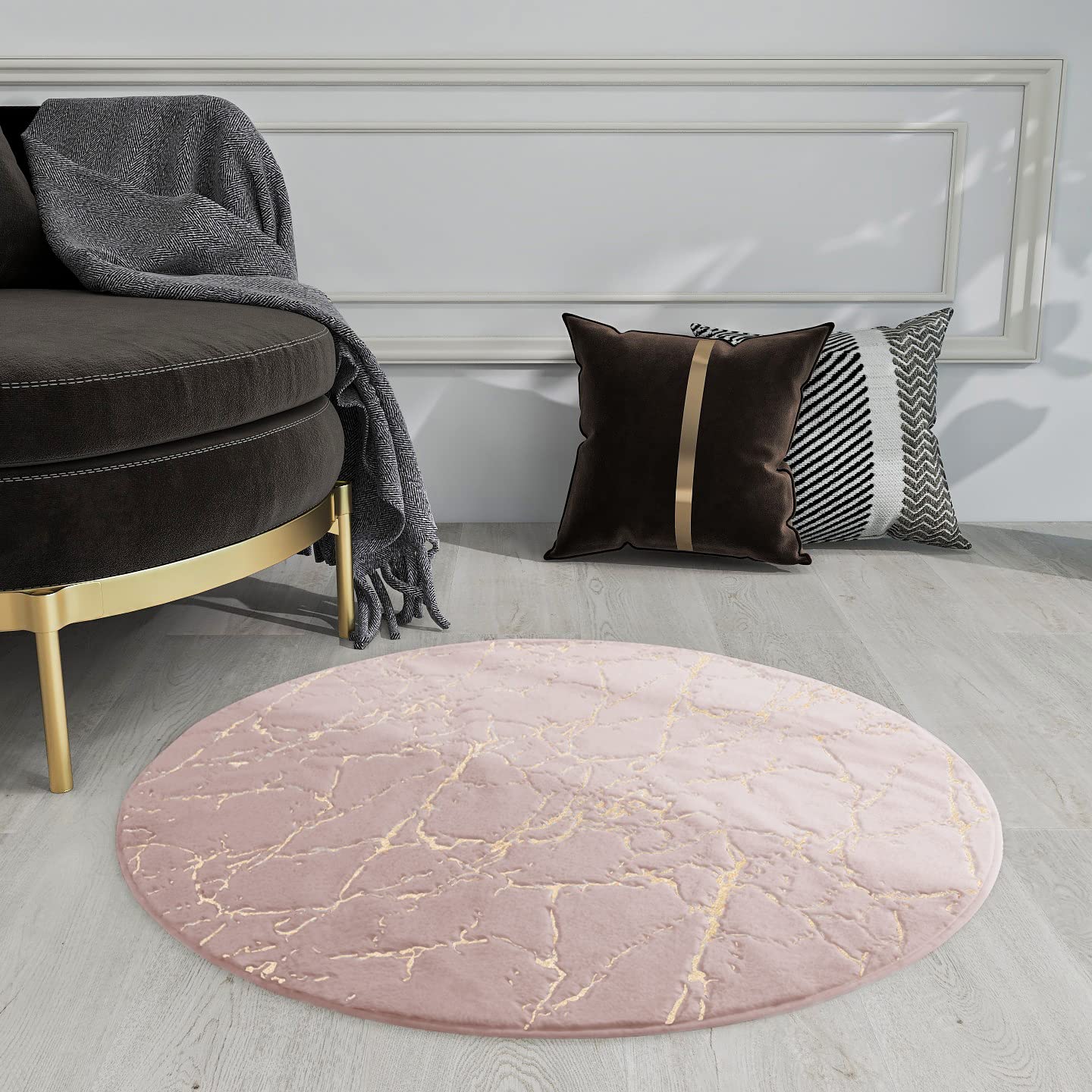 Buy YIHOUSE Gold Foil Faux Fur Round Rug for Bedroom,Circle Rug for