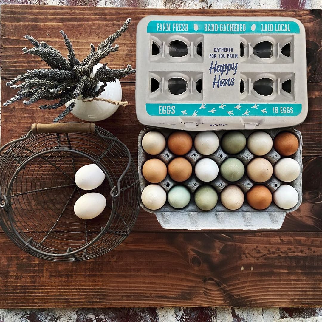 Henlay 18-Pack Farm Fresh Egg Cartons – Recycled Paper cardboard, Cute Printed Design, Reusable & Durable – Holds up to XL Chicken Eggs – Eco-Friendly Storage for Backyard & Homestead Eggs - 50 Pack