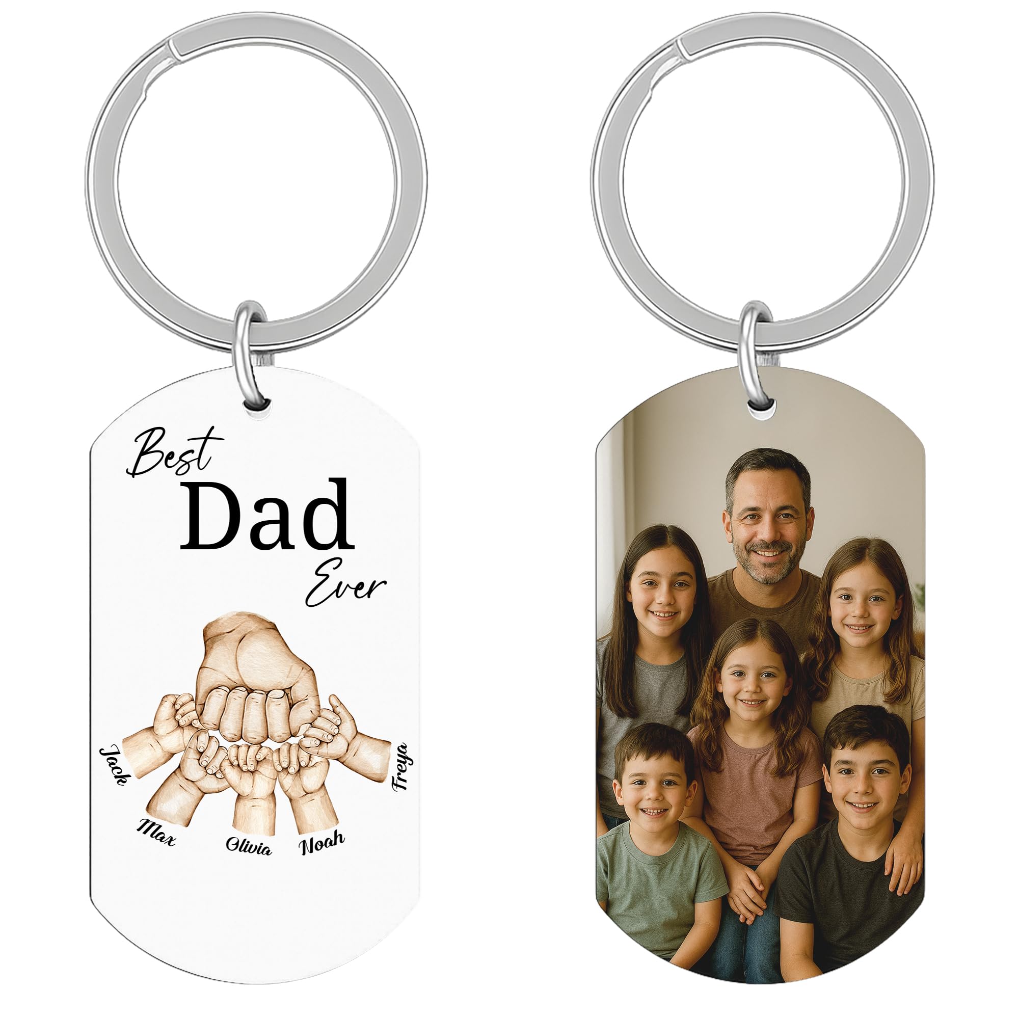 Print Maniacs Boys 5 Fist Personalised Keyring Fathers Day - Photo Printed Engraved Custom Text Keychain - Double Side Keyring Gift For Dad Daddy Grandad Uncle Birthday Christmas Any Occassion From Son Daughter