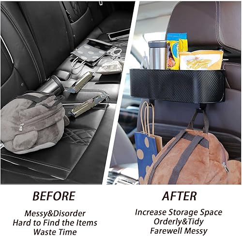 Miniatura 3 de COGEEK Organizador de asiento trasero para reposacabezas de automóvil con soporte para tazas de 2.9 pulgadas, caja de almacenamiento para asiento