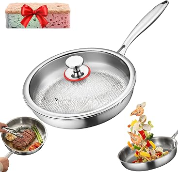 Titanium Pans For Cooking, 100% Pure No Coating Non-Stick Titanium Hammered Frying Pans For Cooking With Lid, Even Heating Cookware For All Stovetops,Six different sizes are available Lid,8.6in