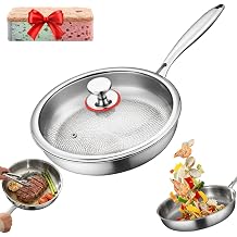 Titanium Pans For Cooking, 100% Pure No Coating Non-Stick Titanium Hammered Frying Pans For Cooking With Lid, Even Heating Cookware For All Stovetops,Six different sizes are available Lid,8.6in