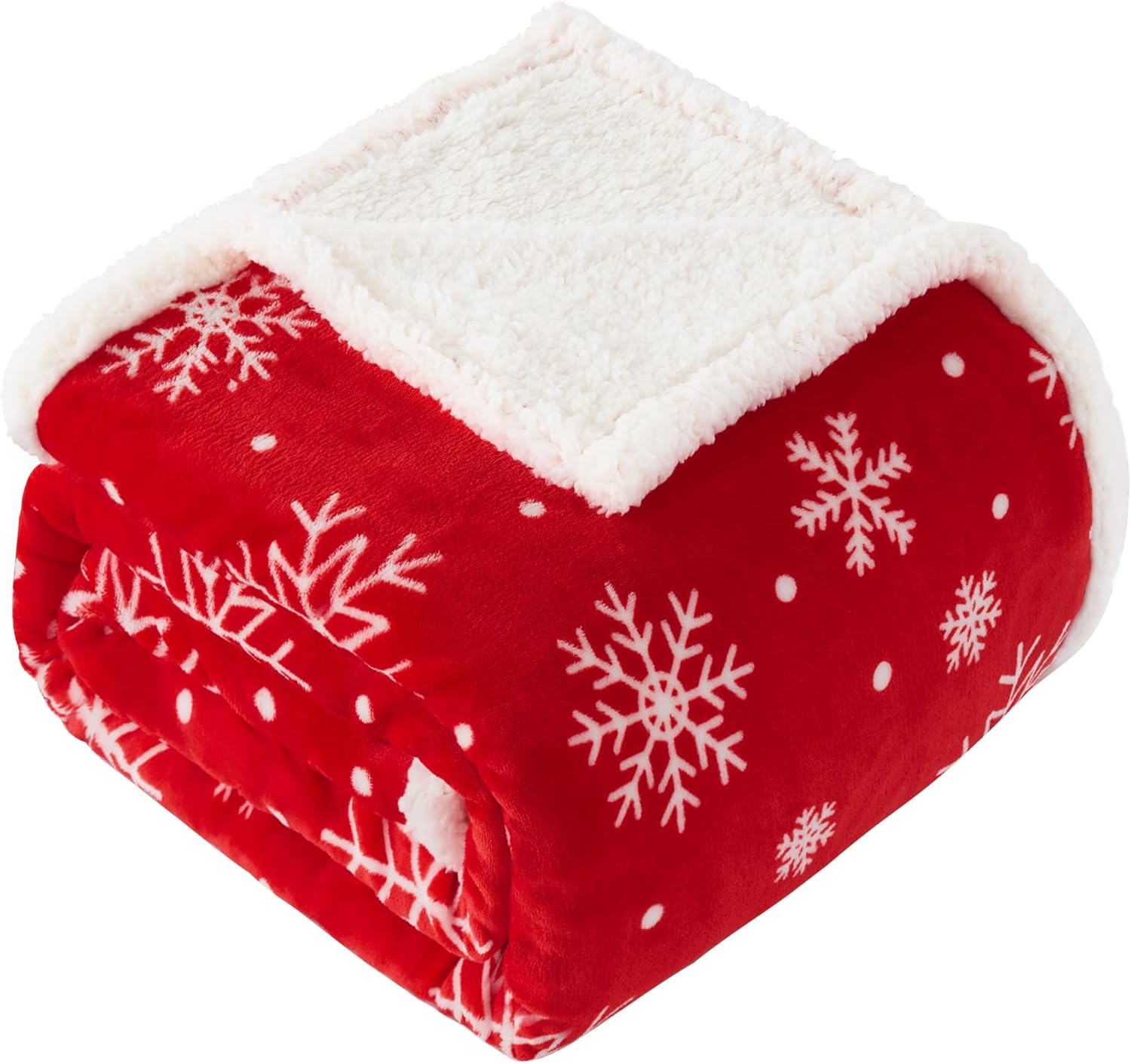 Touchat Christmas Throw Blanket, Red Sherpa Christmas Blankets, Fuzzy Fluffy Soft Cozy Blanket, Fleece Flannel Plush Microfiber Blanket for Couch Bed Sofa 60" X 80",Snowflake