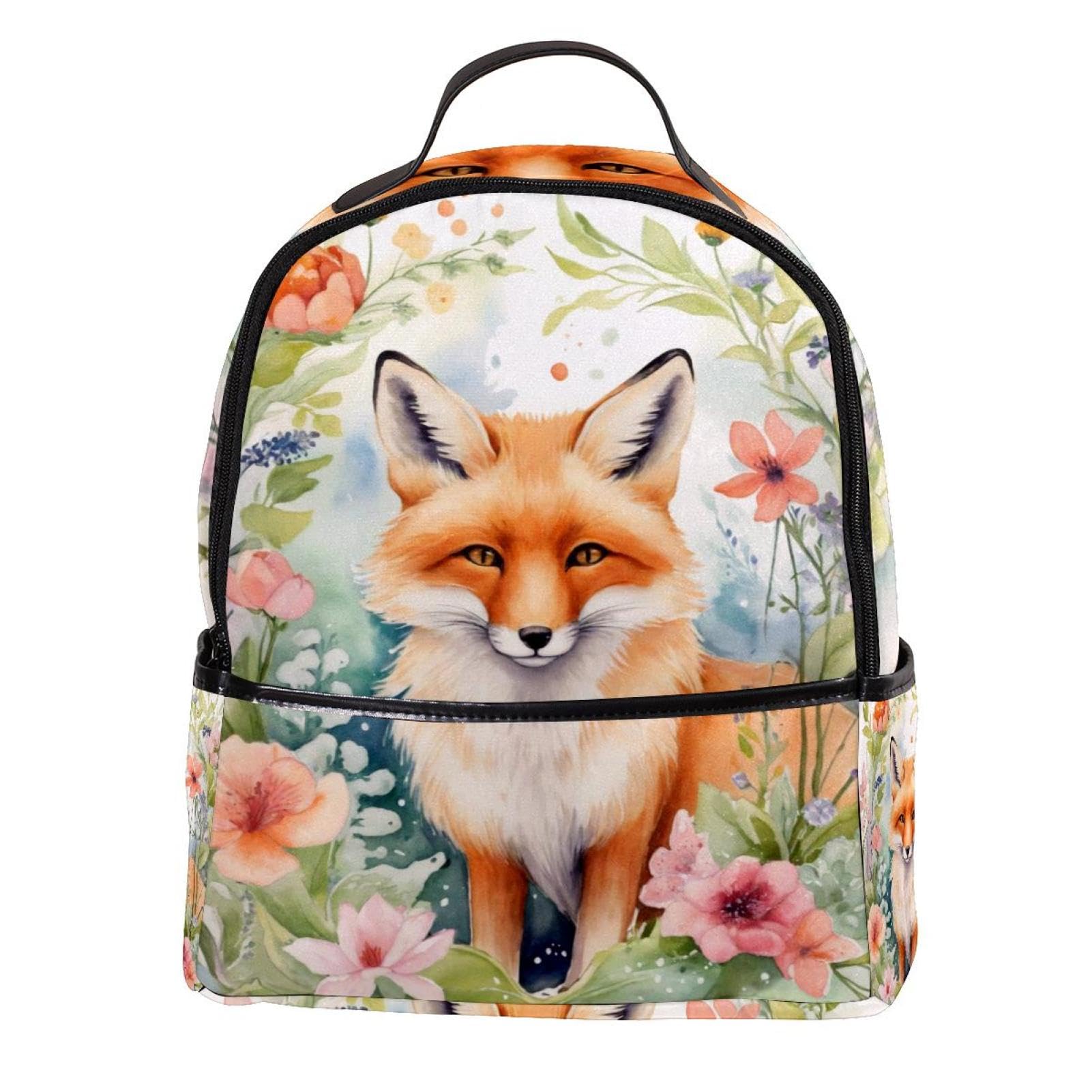 Small Backpack Purse, Mini Backpack Purse for Women Girls, Fox Florals Backpack Casual Travel Daypacks