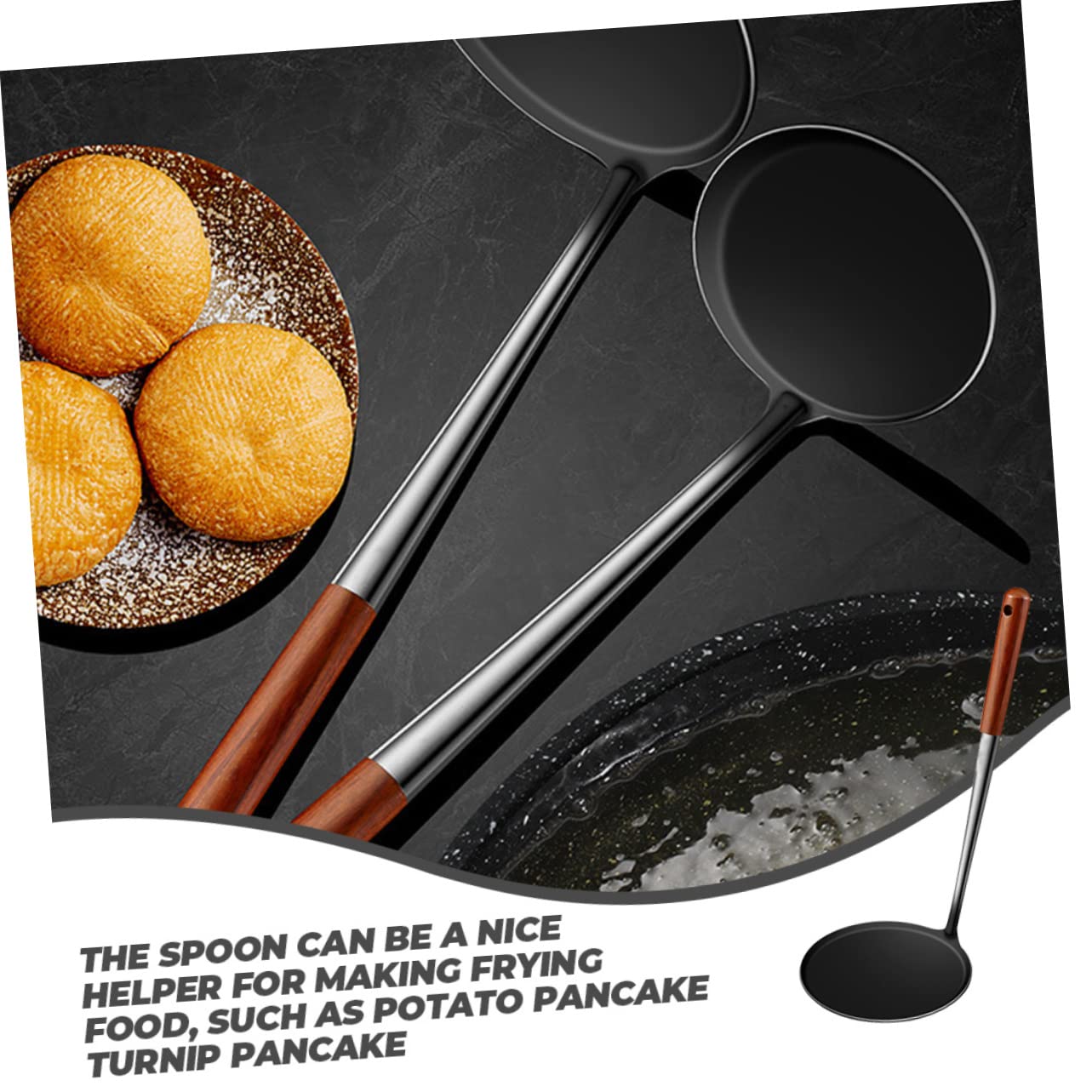 Lot De 2 Spatules Plates En Fer Forgé Pour Friture - Long Manche Anti-chaleur - Antiadhésif - Pour Beignets, Pancakes Et Snacks Maison