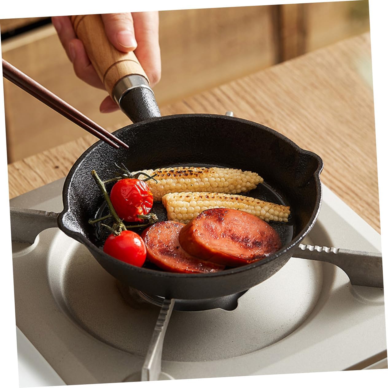Style Cast Iron Skillet Small Butter Warmer Pot Stovetop Cooking Easy to Use