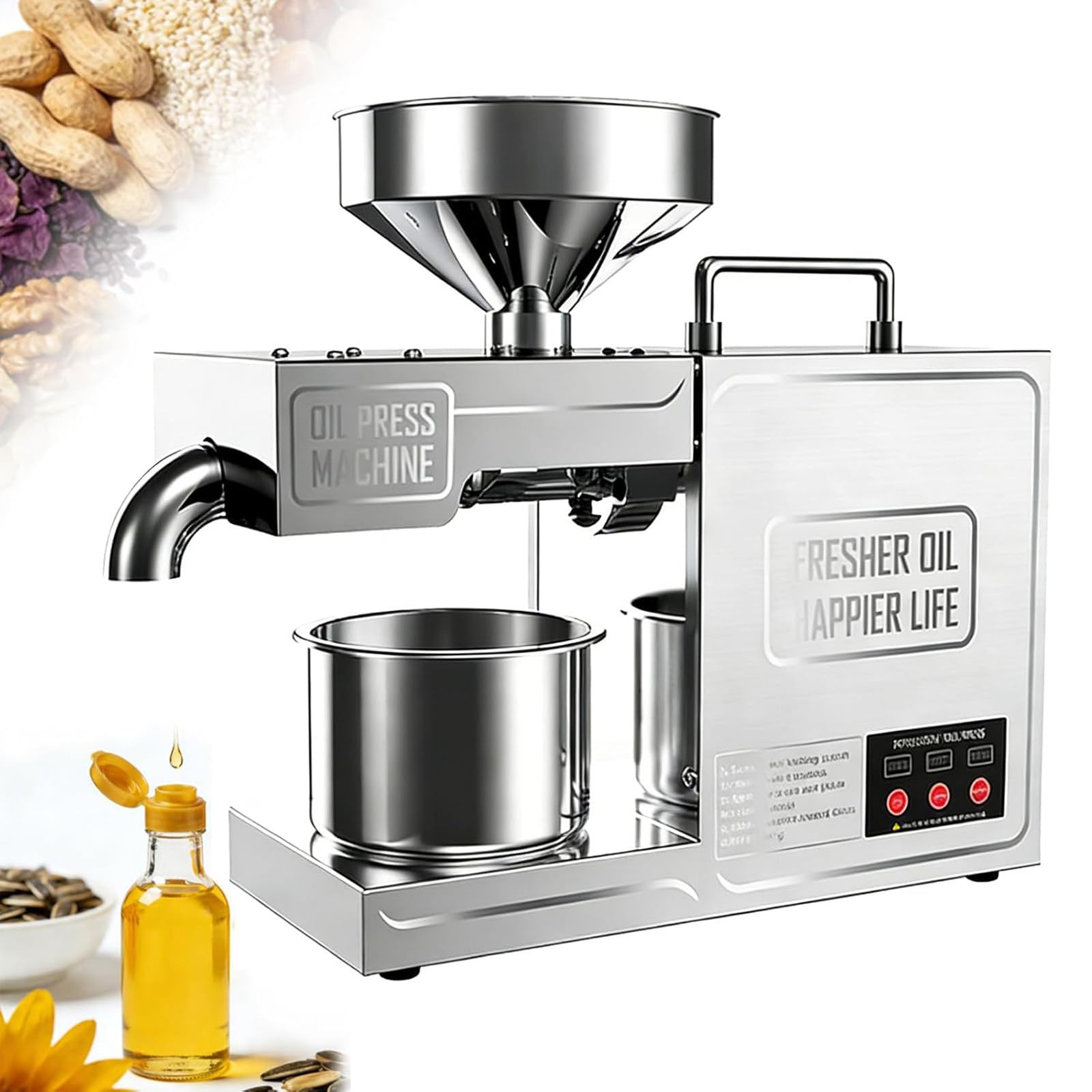 Máquina Industrial de prensado de Aceite en frío y en Caliente, Extractor de Acero Inoxidable, bajo Nivel de Ruido, Uso Comercial y doméstico para múltiples Semillas.
