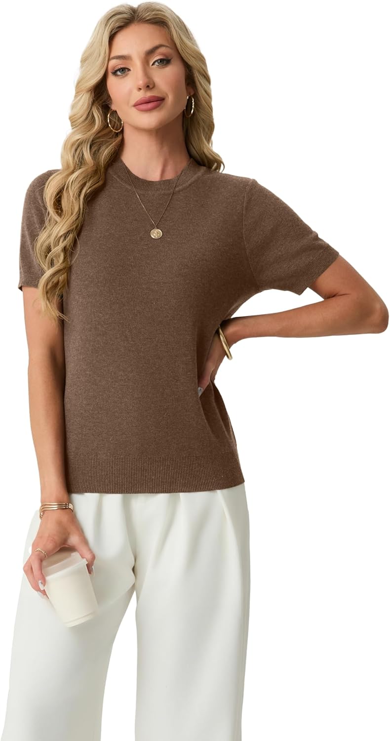 Lepunuo Women's Spring Summer Lightweight Short Sleeve Wool Blend Business Casual Knit Tops Pullover Sweaters - Image 5