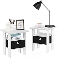 Vista 42 de Furinno- Colección Andrey- Mesa auxiliar, estación de carga con puerto USB y puerto tipo C c/compartimento de almacenamiento, 15.55 pulg ancho x