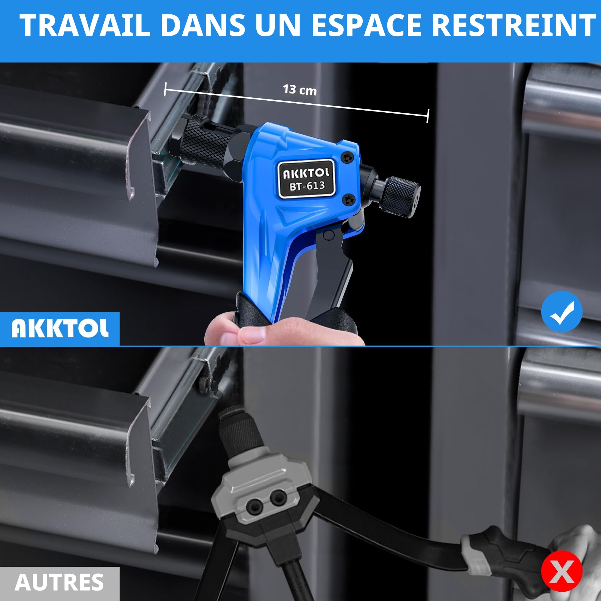 AKKTOL Pince a Insert Fileté, Pince a Insert, Ecrou a Sertir avec 100 Insert Fileté M6 M5 M4 M3, Pince a Sertir Ecrou facile à remplacer, avec étui de Transport, Pince Ecrou professionnel Manuel