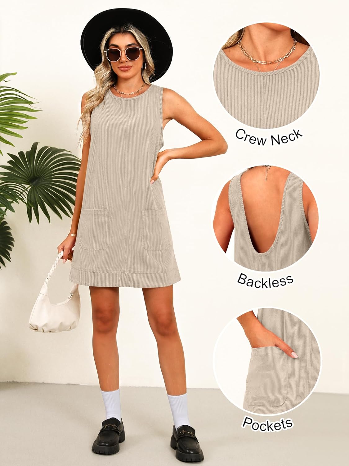 Caracilia Women Fall Dress 2026 Corduroy Overall Pinafore Skirtall Jumper Dresses with Pockets - Image 5