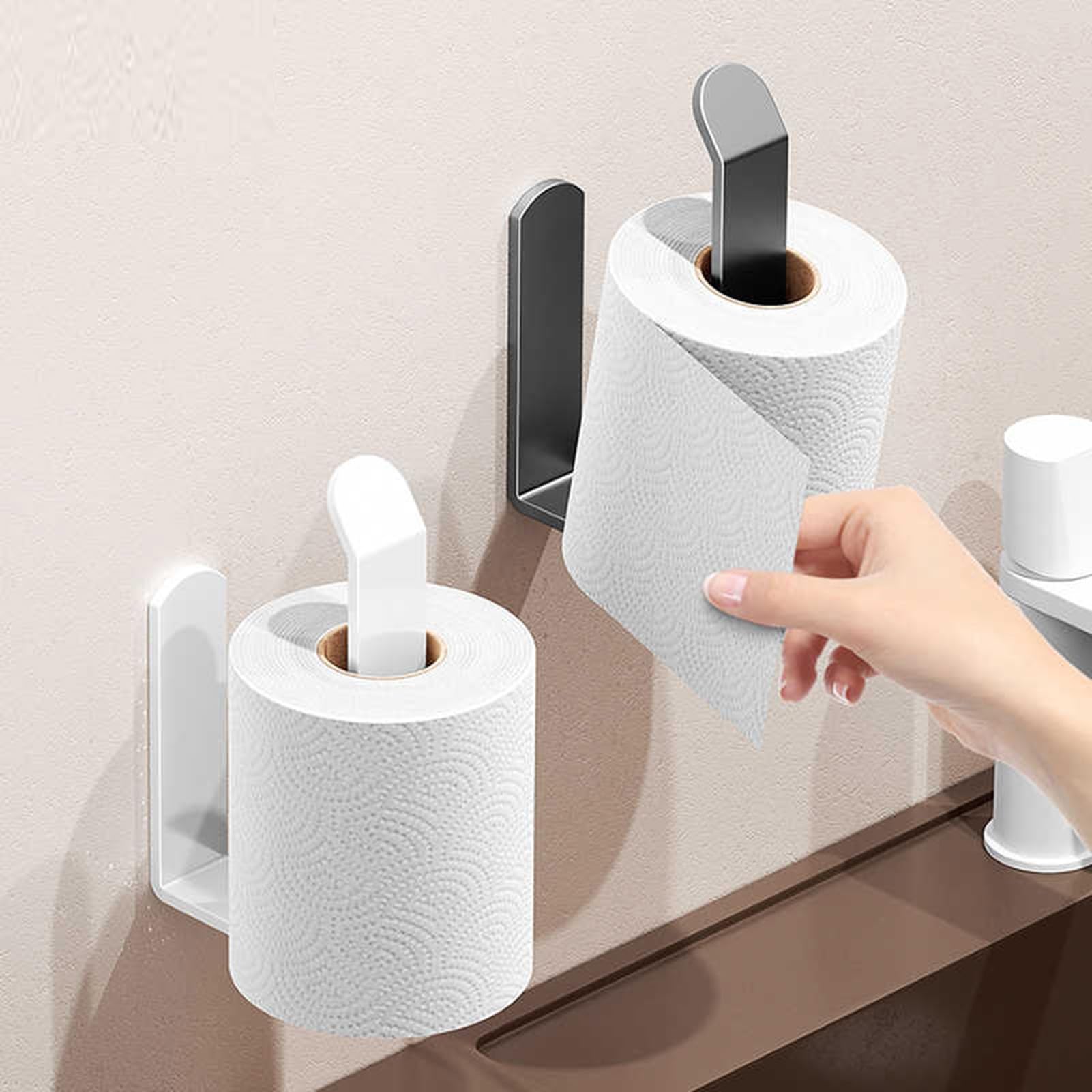 Porta carta igienica da parete, installazione adesiva, supporta fino a 10 kg, ideale per bagno e cucina, design senza fori, dimensioni compatte