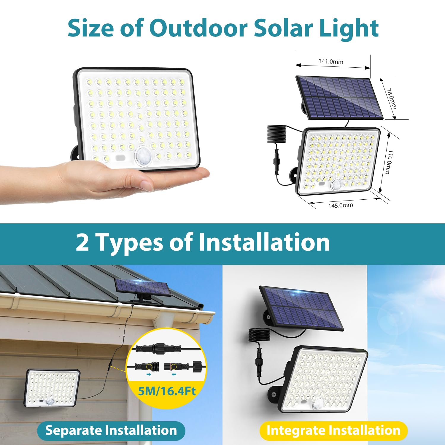 kolpop 2 Paquete Focos LED Exterior Solares,Focos LED Solares Sensor de Movimiento con Mando a Distancia,IP65 Impermeable Luz Solar,3 Modos Luz Solar Exterior Potente para Jardín,Patio,Garajes