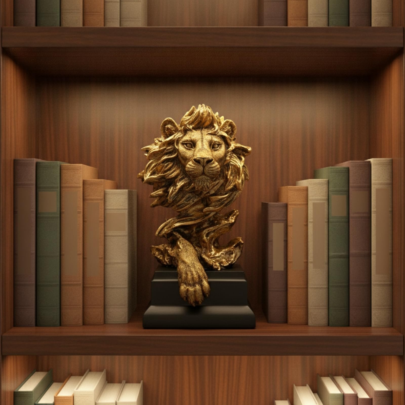 Statute Lion Antique | Eff Sculpté Texturé, Figurine d'animal en Résine, pr lon, Bureau, Bibliothèque, Or