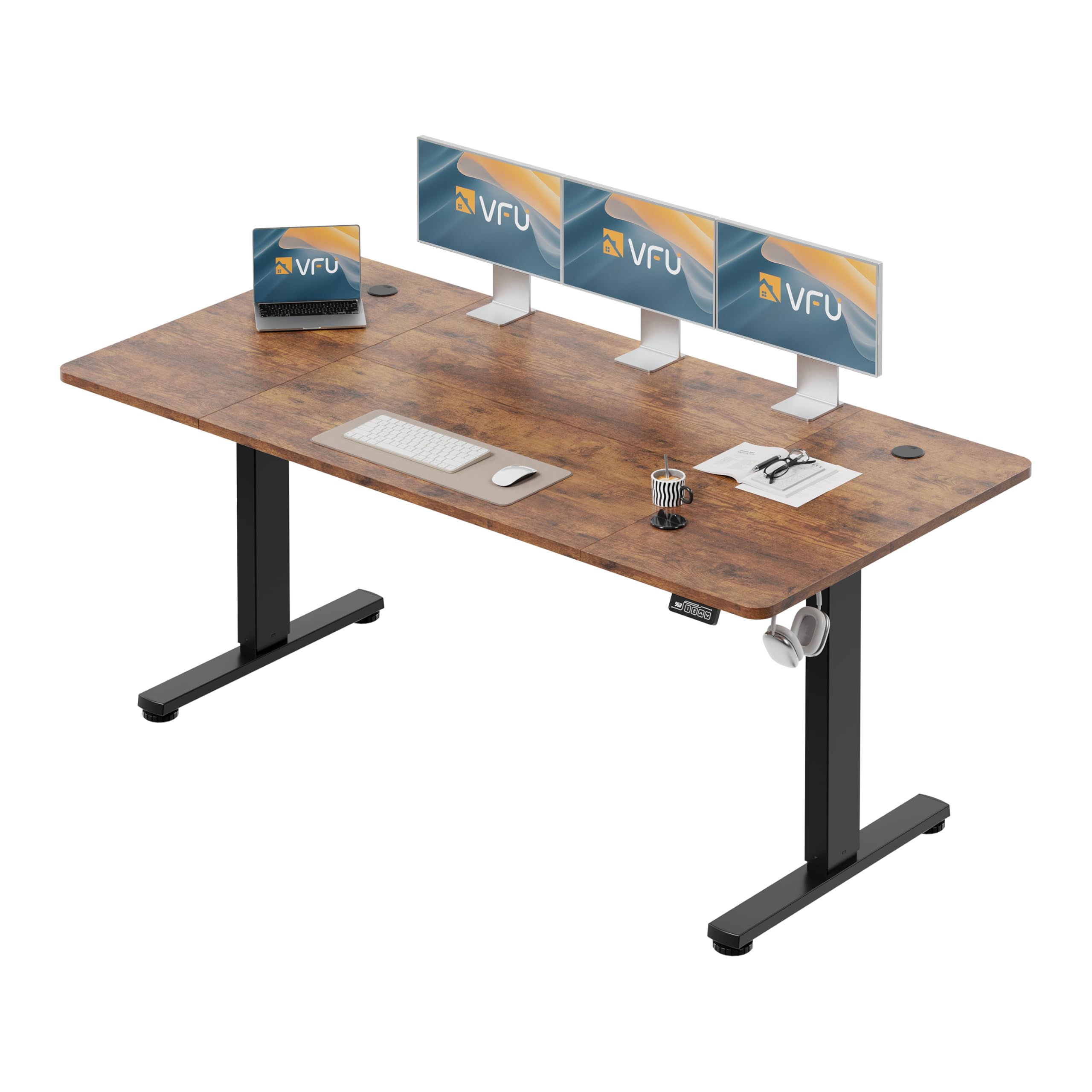 VFU Höhenverstellbarer Schreibtisch, Schreibtisch Höhenverstellbar Elektrisch mit Memory Funktion, Stehpult, Verstellbarer Tisch, Computertisch für Büro, Standing Desk