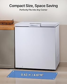 VEVOR Chest Freezer, 5 Cu.ft Compact Deep Freezer, Free Standing Top Open Door Chest Freezers with 2 Removable Baskets & Adjustable Thermostat - Energy Saving, Low Noise & Garage Ready, White