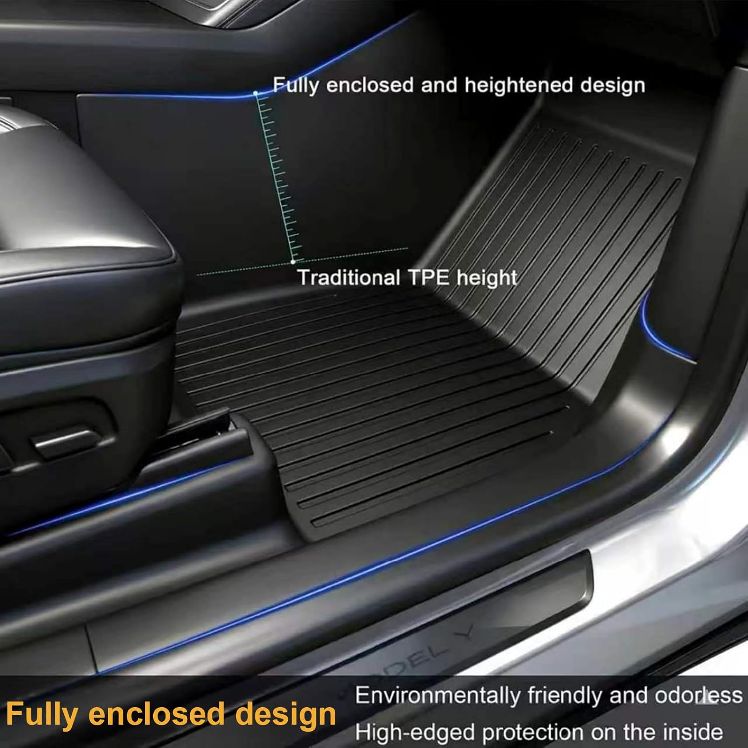 SUPER LINER Floor Mats & Accessories Compatible with Tesla Model Y Juniper 2026 2025,9 PCS Custom Fit TPE All Weather Full-Cabin Protection Kit System(Only fit Premium&Performance)