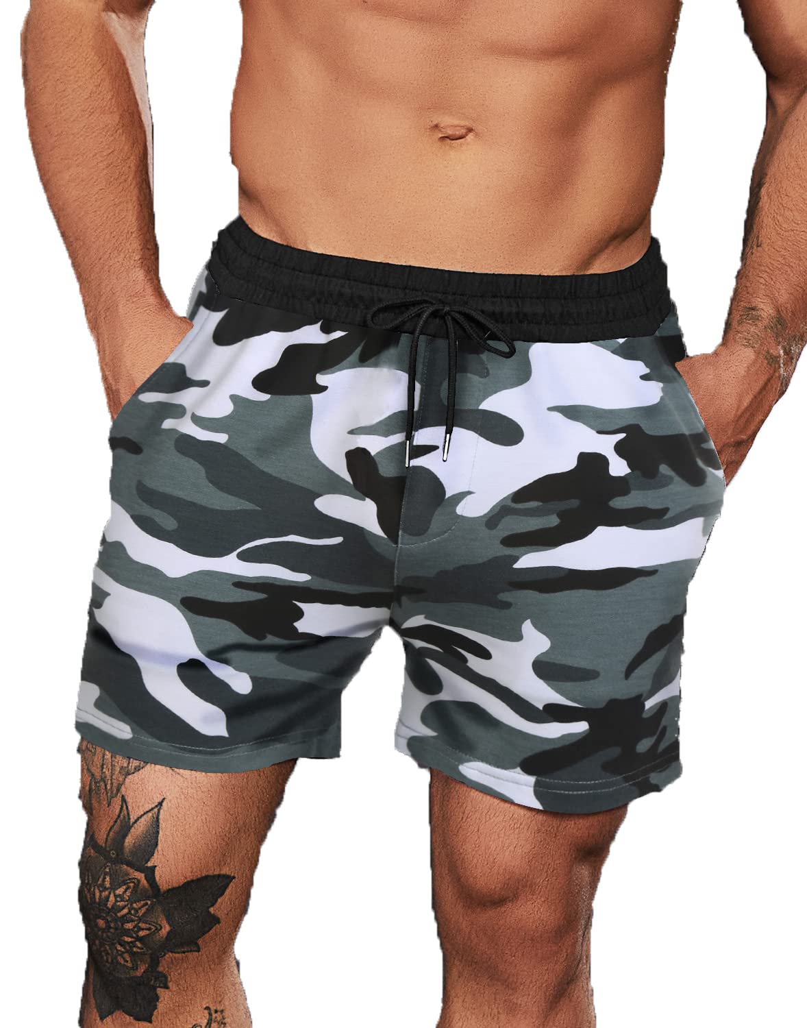 Men's Athletic Shorts Gym Workout Training Short Bodybuilding Running Sport Camo Shorts with Pockets, S-XXL