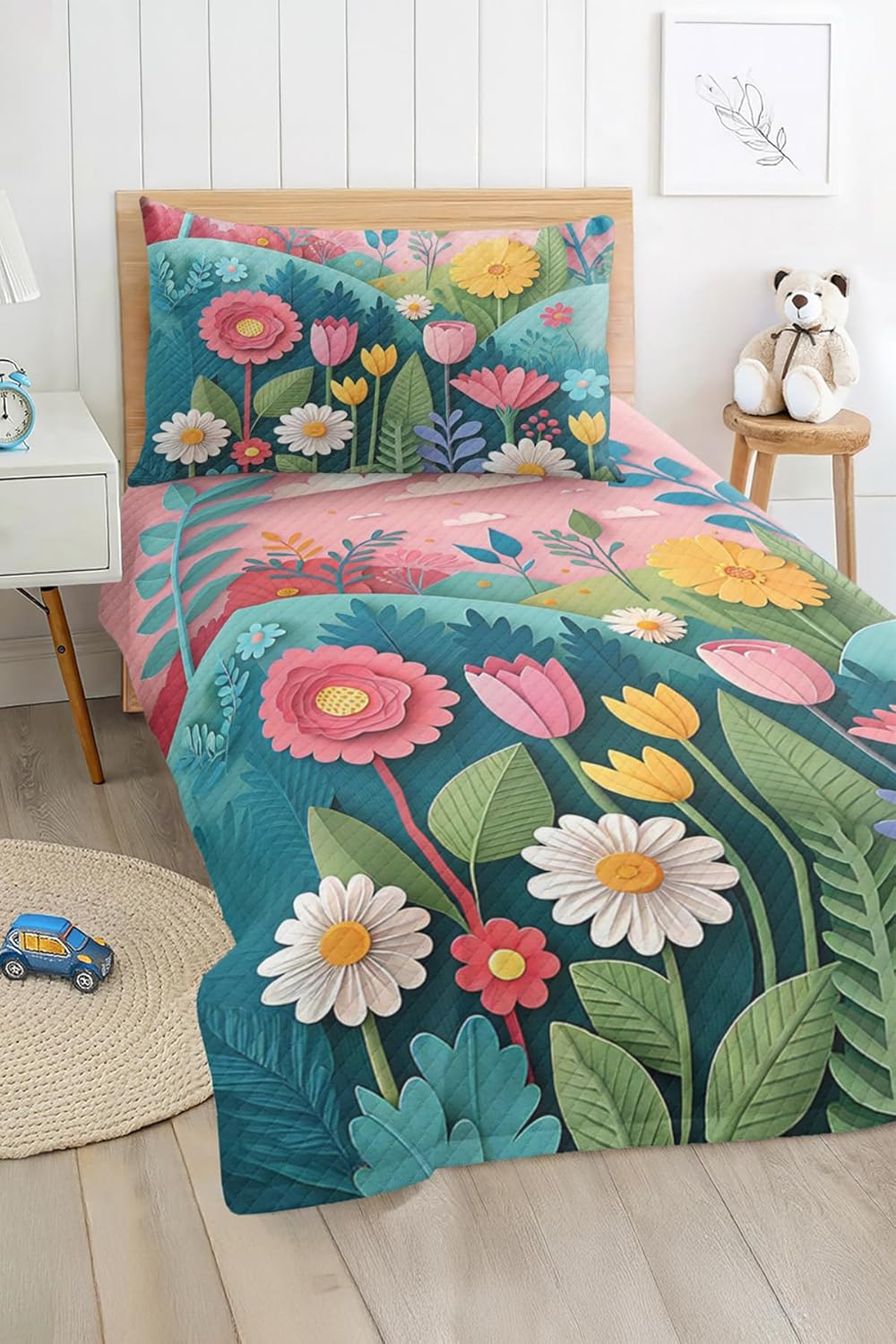 SODEF Floral Pattern Quilt Set Colorful Kids and Teens Room Bedding Set Lightweight Breathable Cotton Polyester Blend Bedspread Coverlet Set - Multicolor, One Size