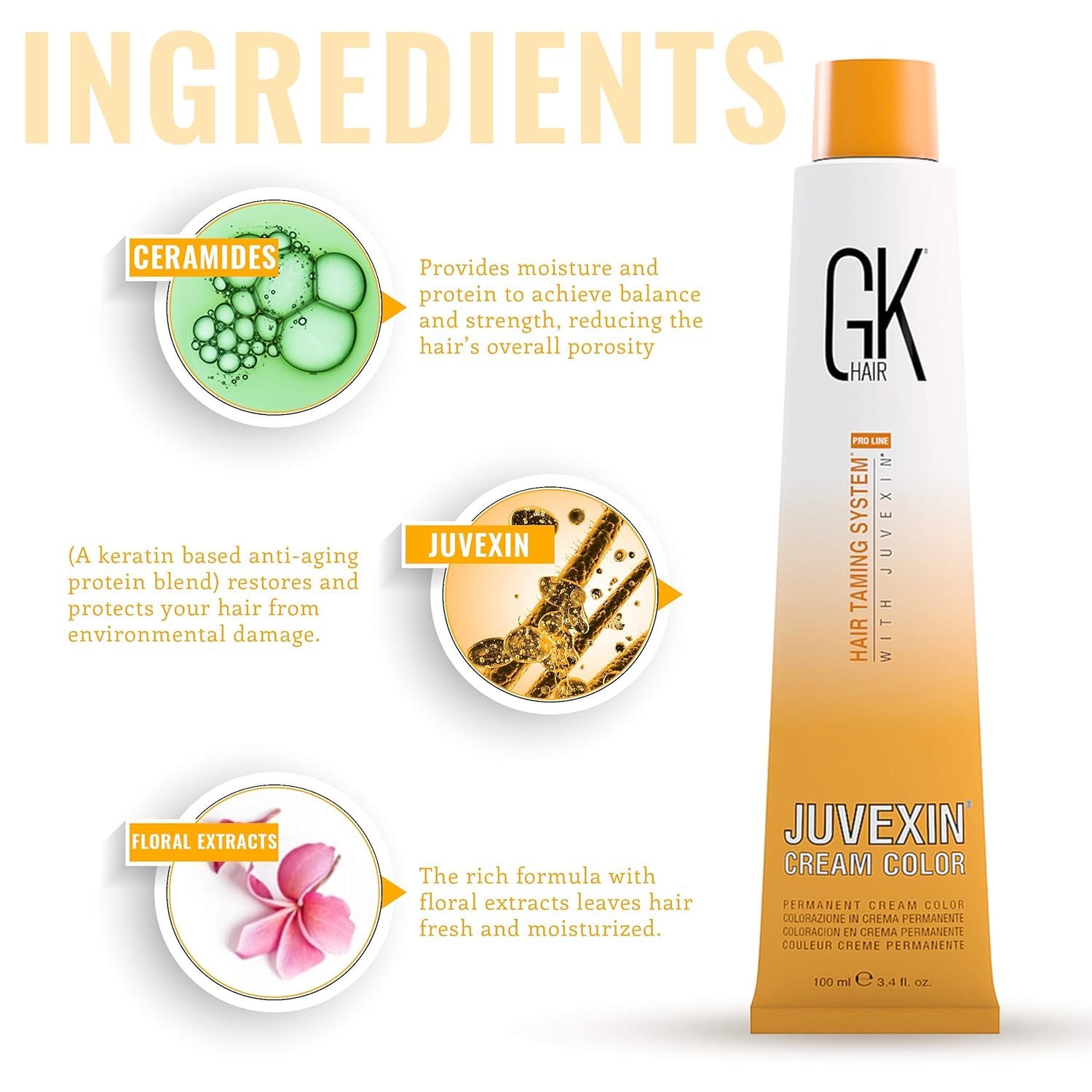 Global Keratin GK HAIR Professional Hair Color Cream Tube 3.4 Fl Oz Nourishing & Cleansing Colors - Hair Creme 20 Volume Developer 33.8 Fl Oz for Hair Coloring Bleach