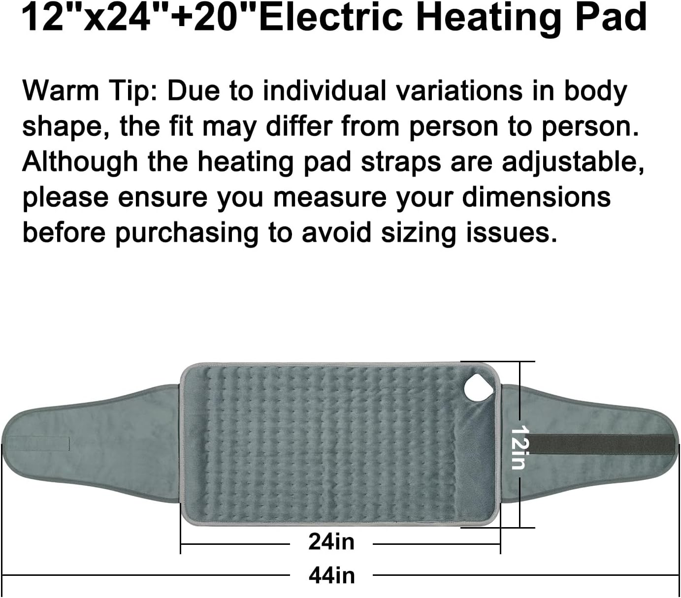 Heating Pad for Back Pain Relief, Electric Heating Pad for Period Cramps Neck Shoulders with Belt, 4 Timer 6 Heat Setting & Auto Shut Off, 12"x24"+20" Large Moist Heat Pad for Mom,Dad - Image 9