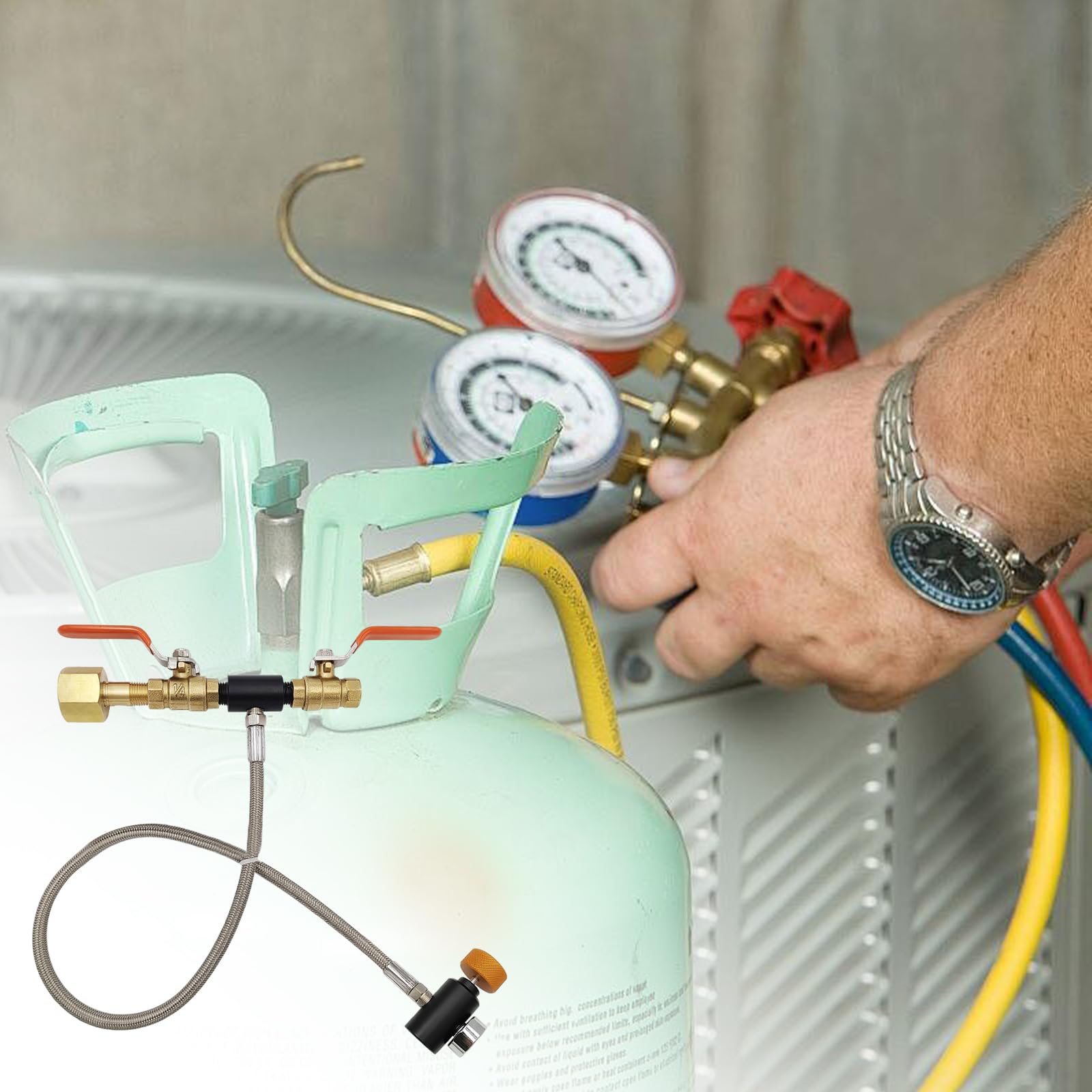 Adattatore di ricarica per bombole di CO2 con tubo intrecciato da 24 pollici e indicatori Valvole di riempimento per serbatoi di CO2 ad alta efficienza per valvole CGA320 Attrezzature per bevande per