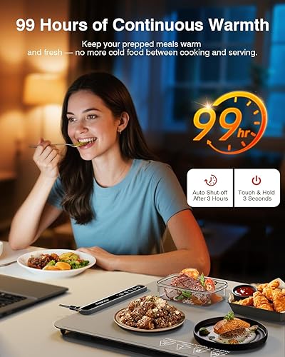 Miniatura 2 de Tapete de calentamiento eléctrico para alimentos, con temporizador de 1 a 99 horas, 7 ajustes de temperatura, calefacción patentada de superficie
