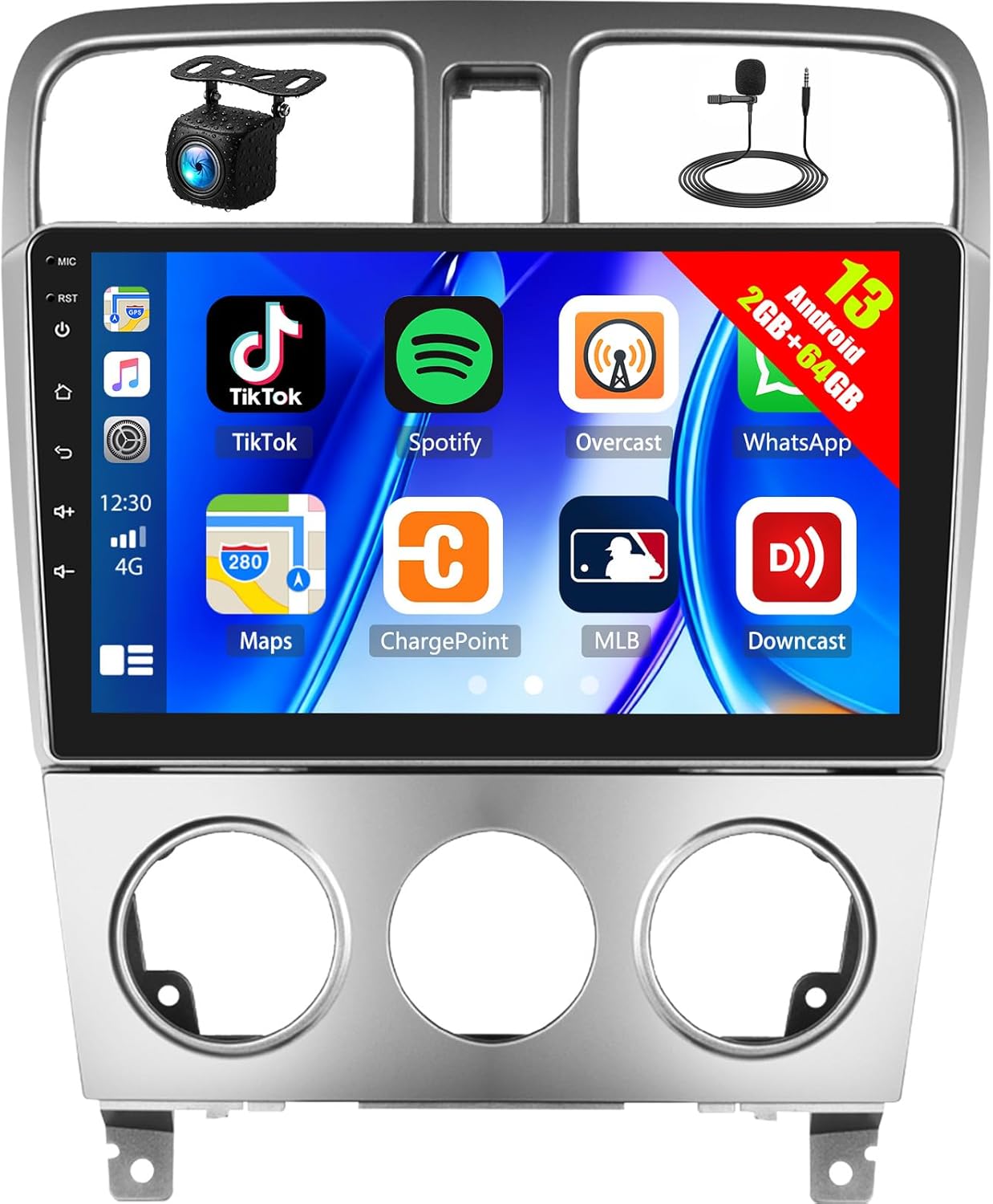 UNITOPSCI 2G+64G for Subaru Forester 2004 2005 2006 2007 2008 Android Car Stereo Radio CarPlay Android Auto GPS Navigation 9 Inch Touch Screen Bluetooth FM/RDS WiFi Mirror Link SWC+Backup Camera Mic