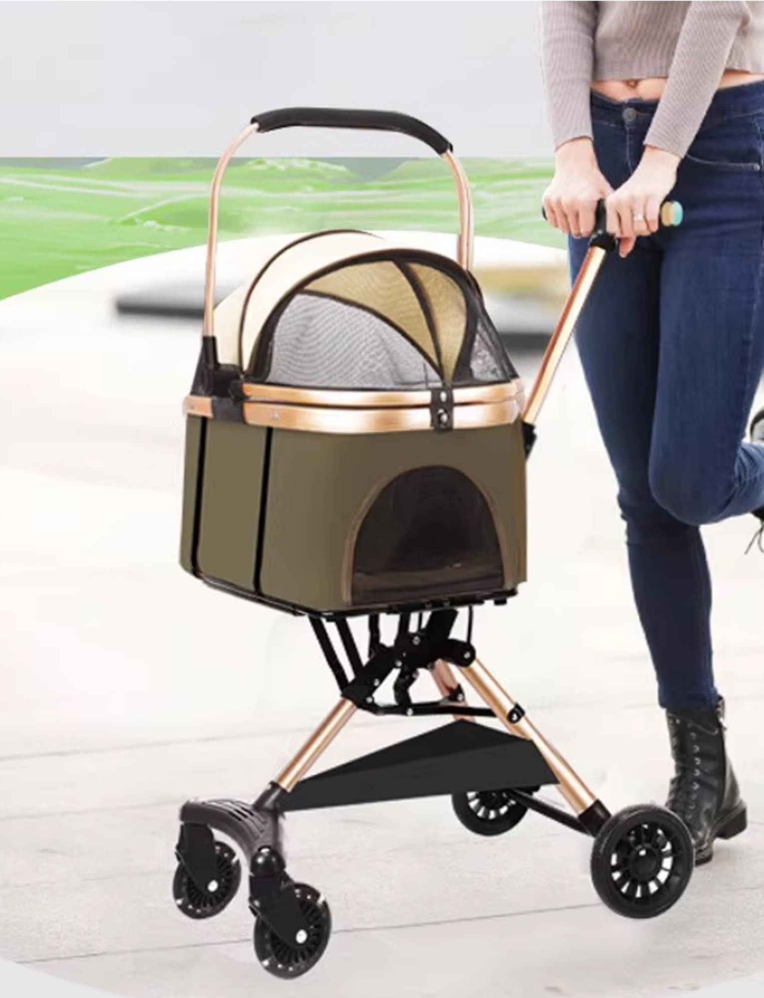 Dog Stroller Dog Buggy Foldable Cats Dogs Pet Stroller For Medium Small Size Dogs Cat Stroller Detachable Carrier Basket For Puppy Cat Stroller For Jogger(Khaki)(Khaki)