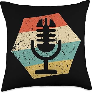 Microphone Retro Distressed Hexagon Podcast Host Throw Pillow
