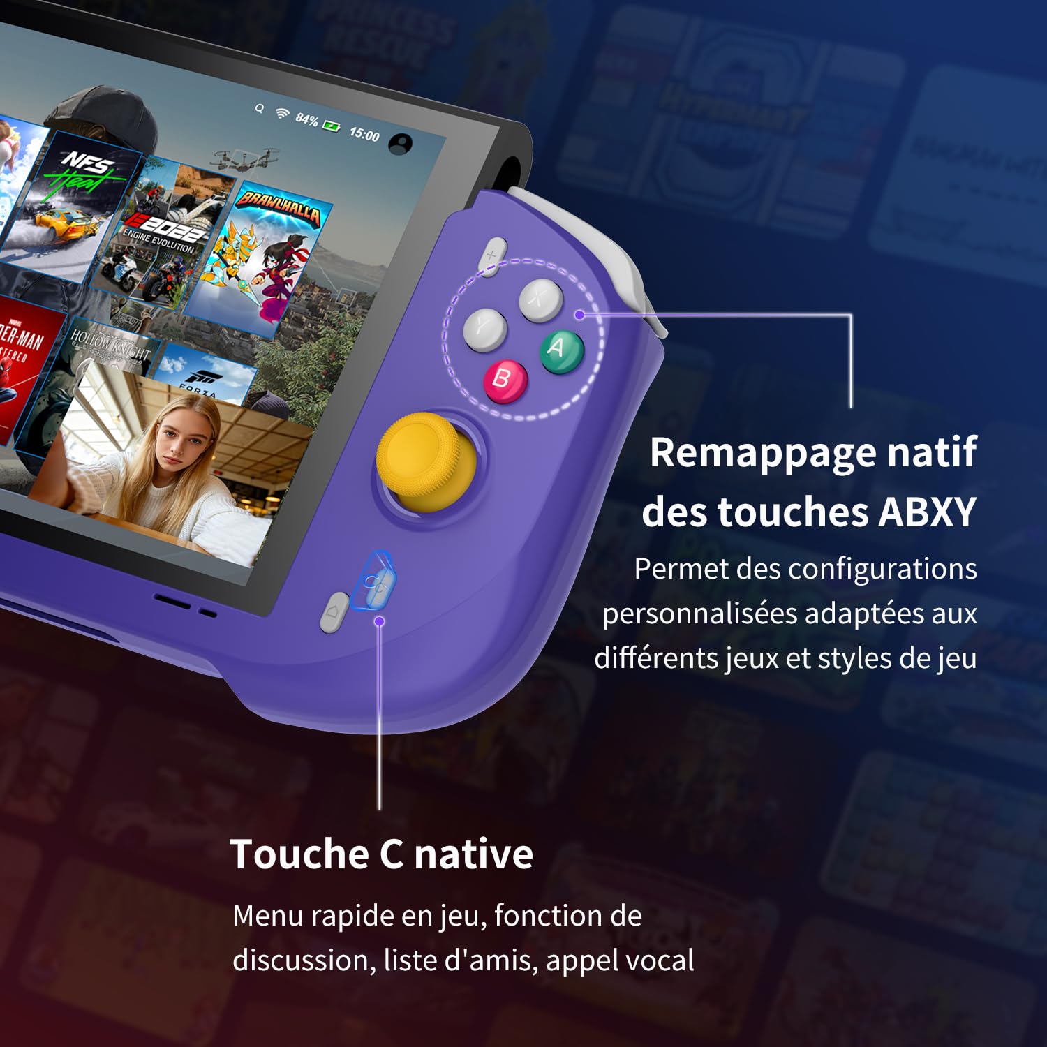 abxylute N6 Manette Switch 2 avec bouton C natif, boutons arrière et remappage des touches ABXY, joystick à effet Hall gyroscopique 9 axes (Noir)