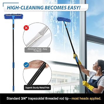 VITEVER Professional 69 '' Window Squeegee Cleaner Tool with Extension Pole، 2-in-1 Squeegee for Window Cleaning Kit with Scrubber and Rotating Head، 1 Blade 2 Scrubber