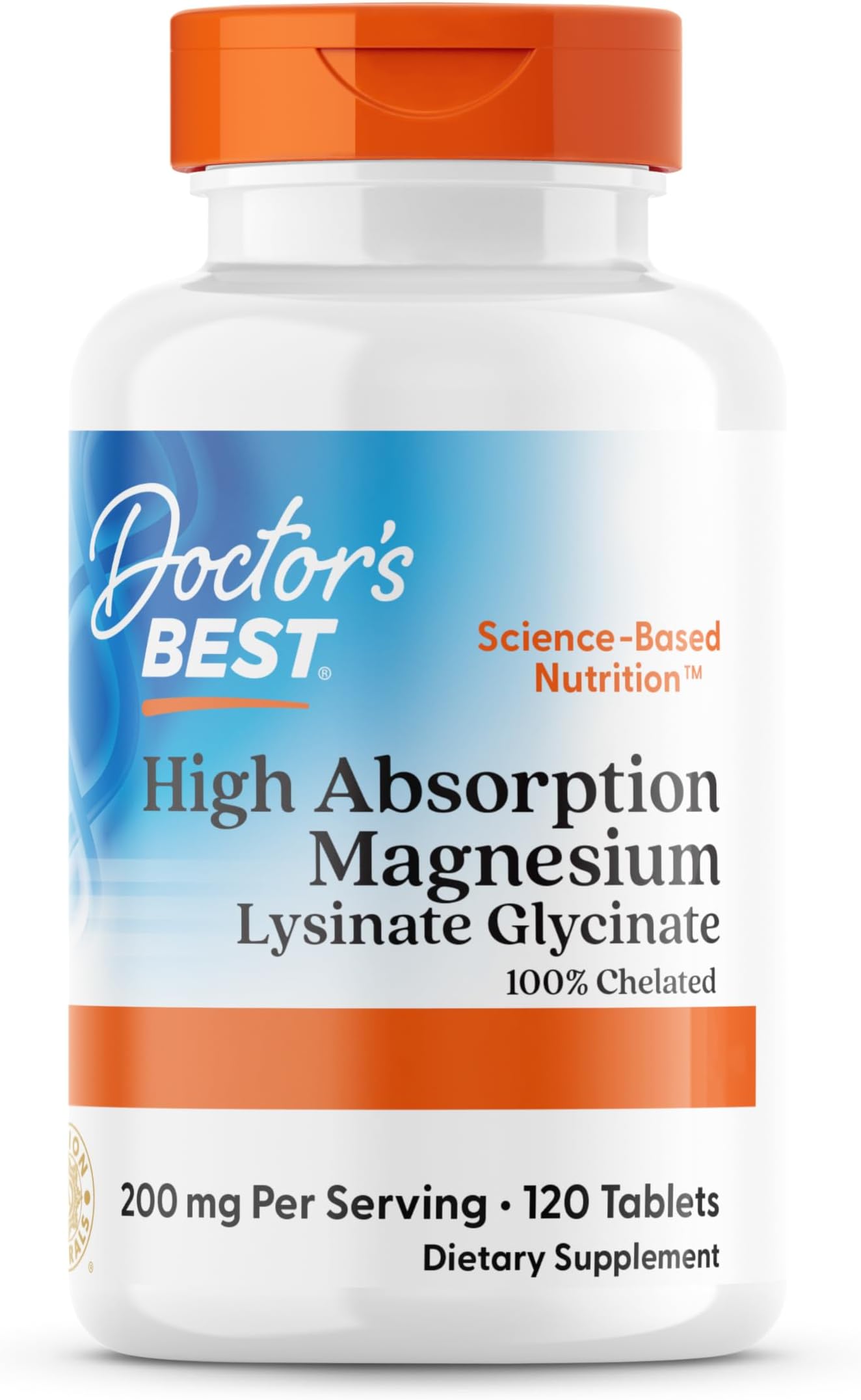 Doctor's Best, High Absorption Magnesium, 100% chelated with TRAACS, with Glycine and Lysine, 120 Vegan Tablets, SOYA-Free, Gluten-Free, Non-GMO