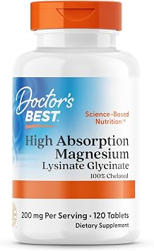 Doctor's Best, High Absorption Magnesium, 100mg in 120 Vegan Tablets, 60 Days Supply 100% chelated with TRAACS, with Glycine and Lysine, SOYA-Free, Gluten-Free, Non-GMO